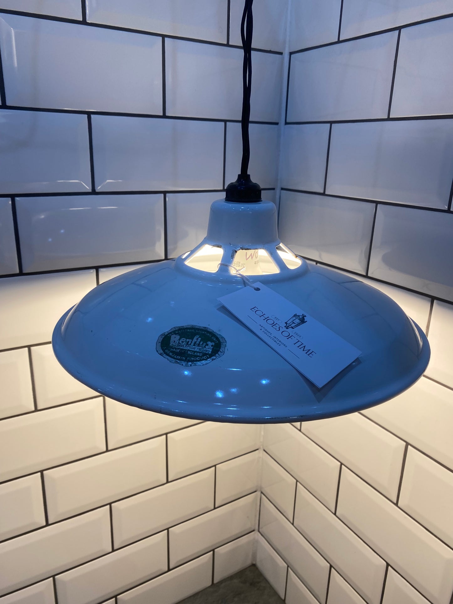 1930/40s White Enamel Benflux Pendant Light By Benjamin