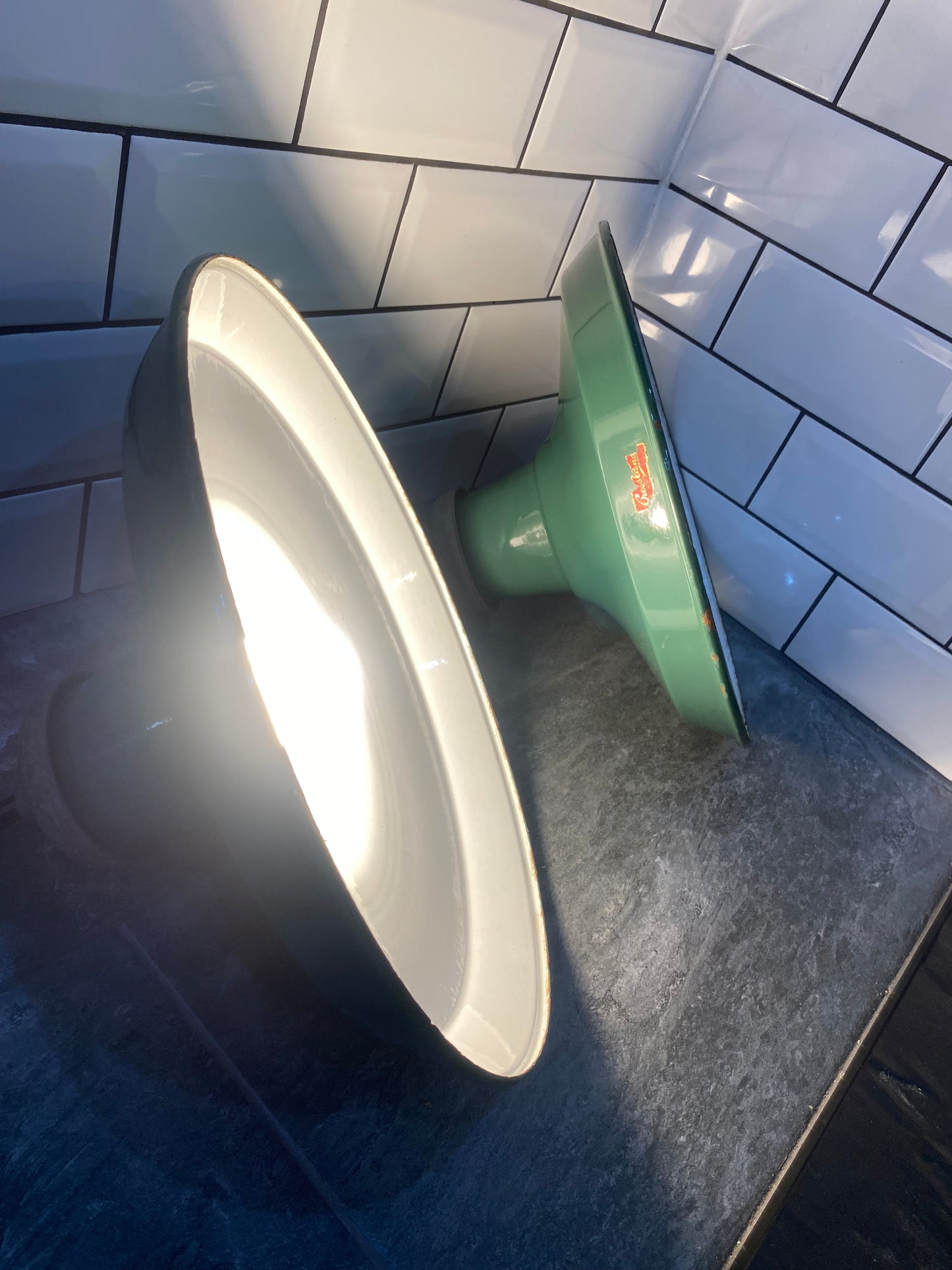 1940s Crossland Industrial Enamel Pendant Lights