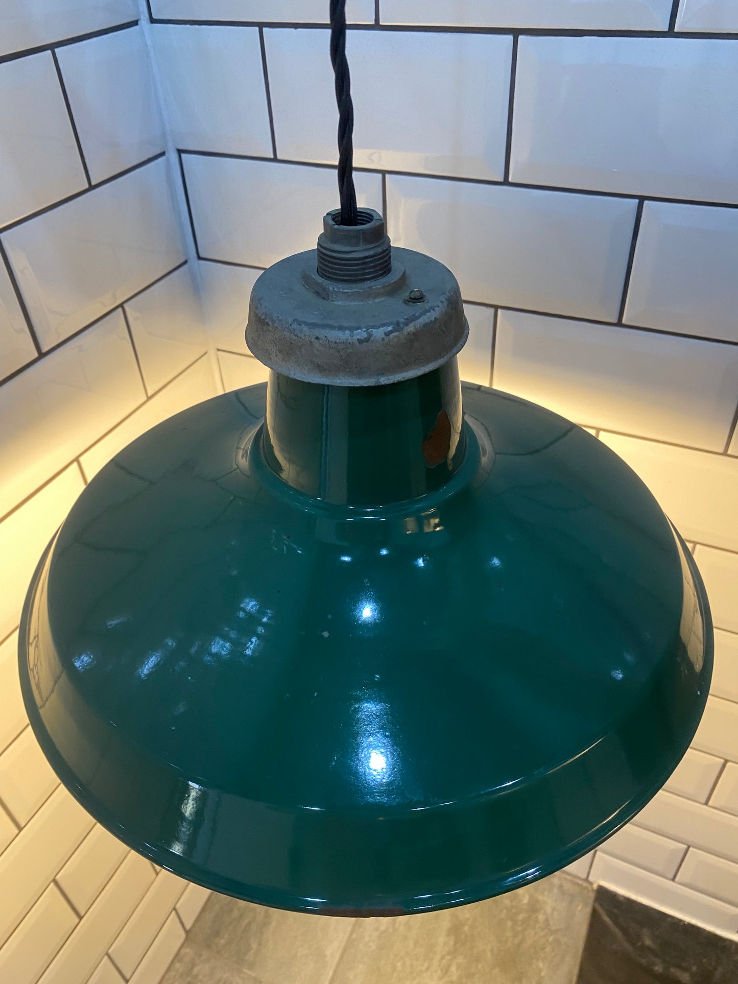1940s Crossland Industrial Enamel Pendant Lights