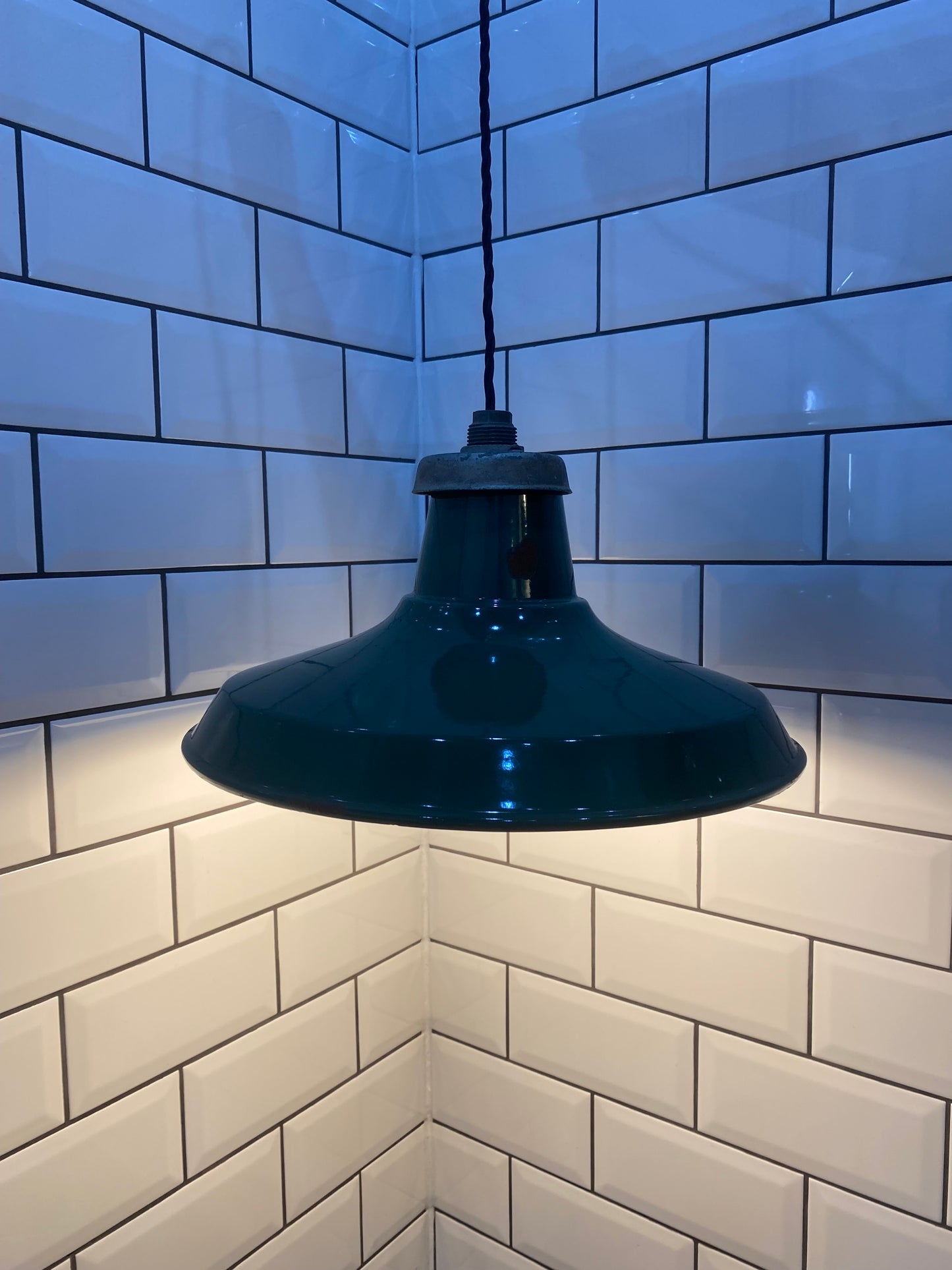 1940s Crossland Industrial Enamel Pendant Lights