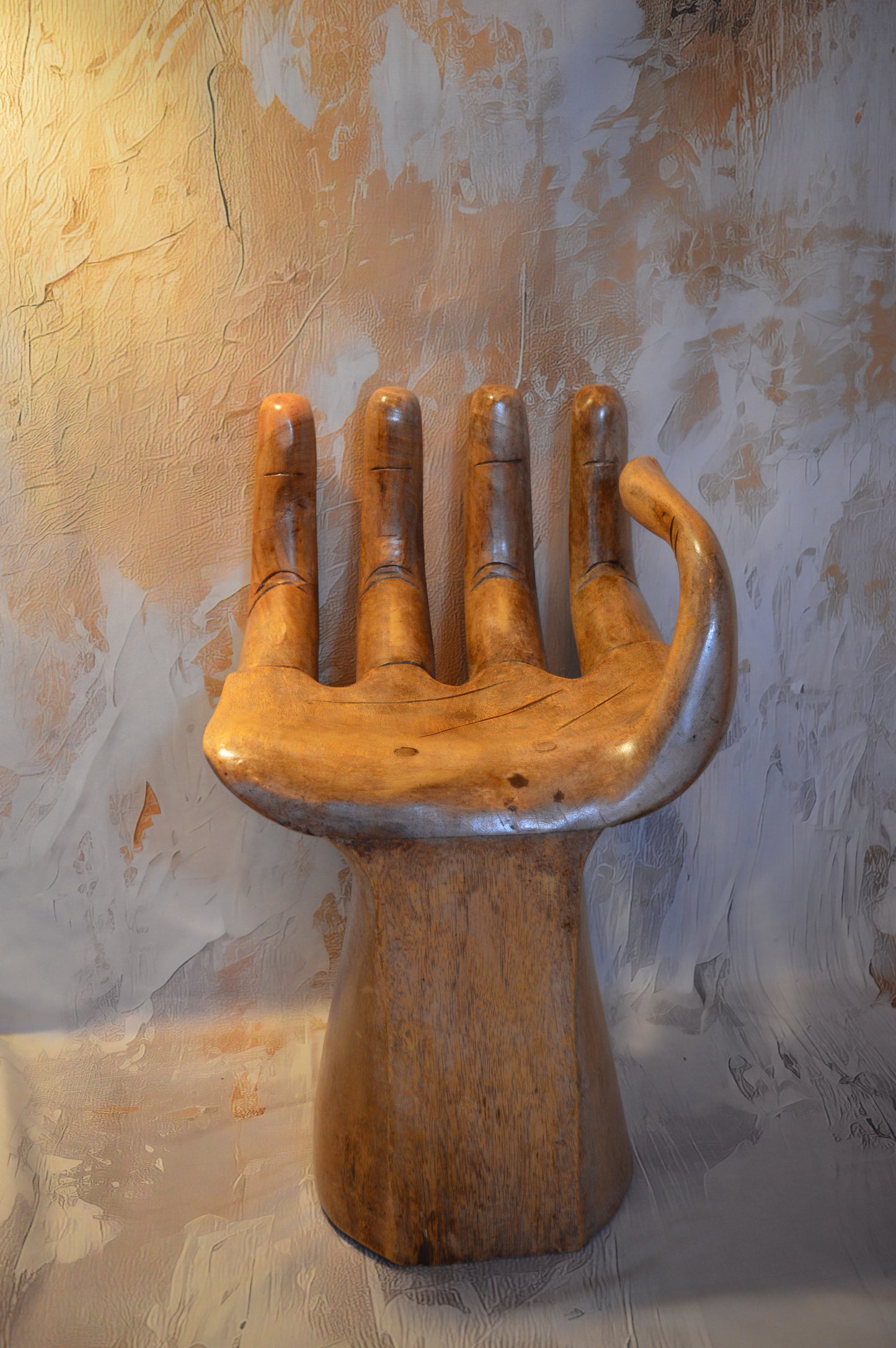 Carved hardwood hand seat in the style of Pedro Friedeberg