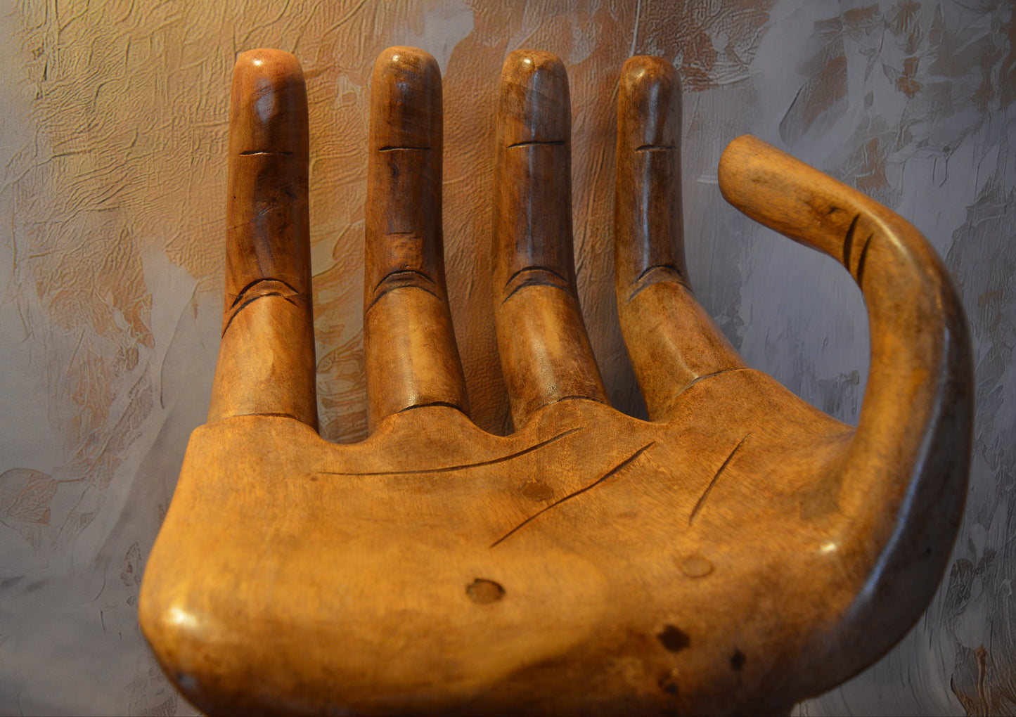 Carved hardwood hand seat in the style of Pedro Friedeberg