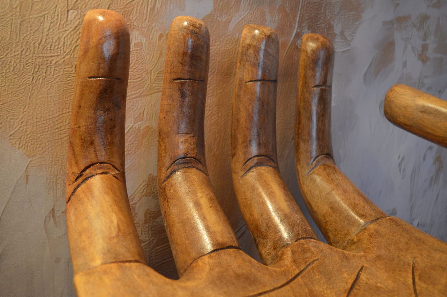 Carved hardwood hand seat in the style of Pedro Friedeberg