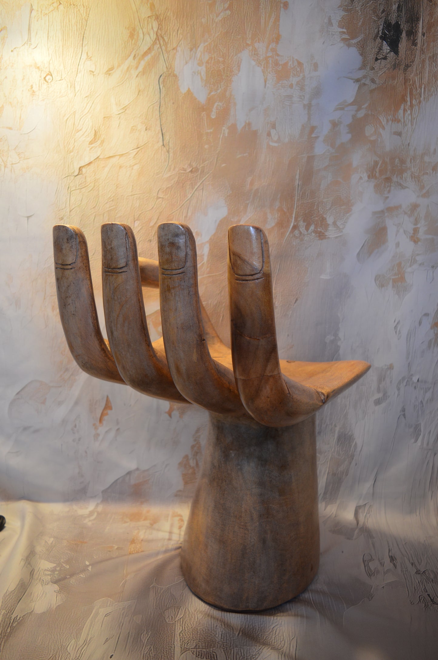 Carved hardwood hand seat in the style of Pedro Friedeberg