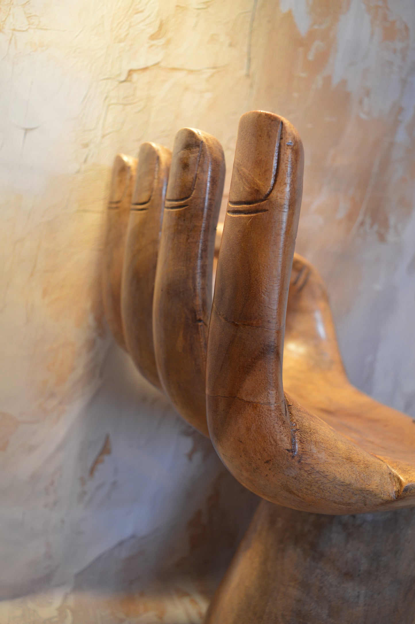 Carved hardwood hand seat in the style of Pedro Friedeberg