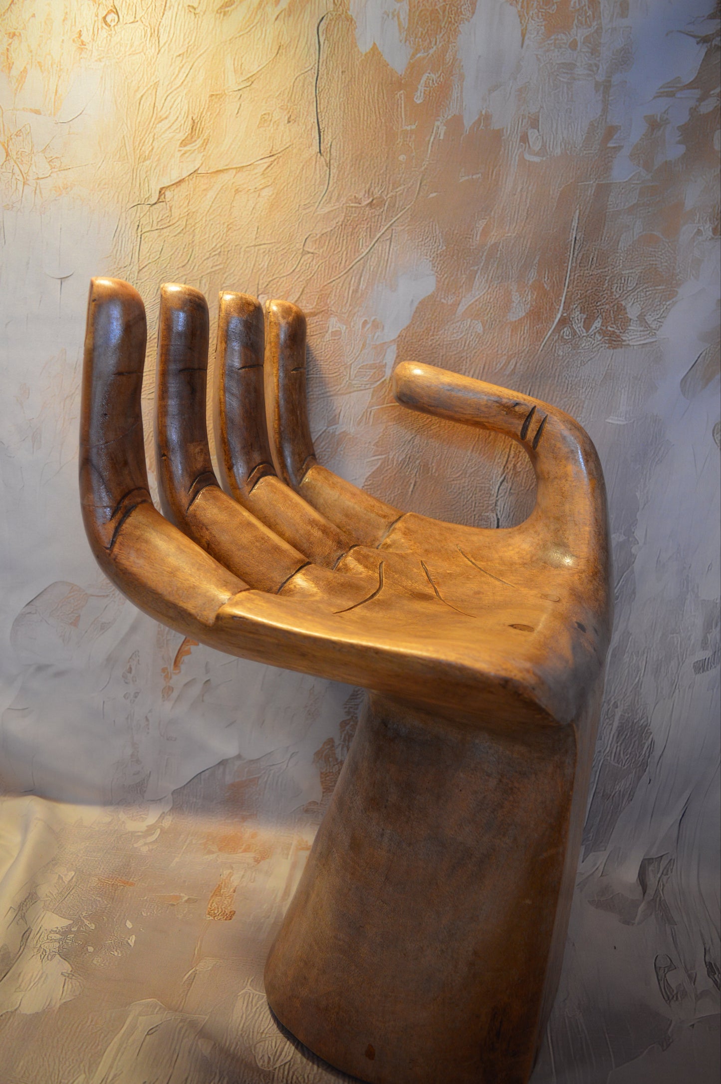 Carved hardwood hand seat in the style of Pedro Friedeberg