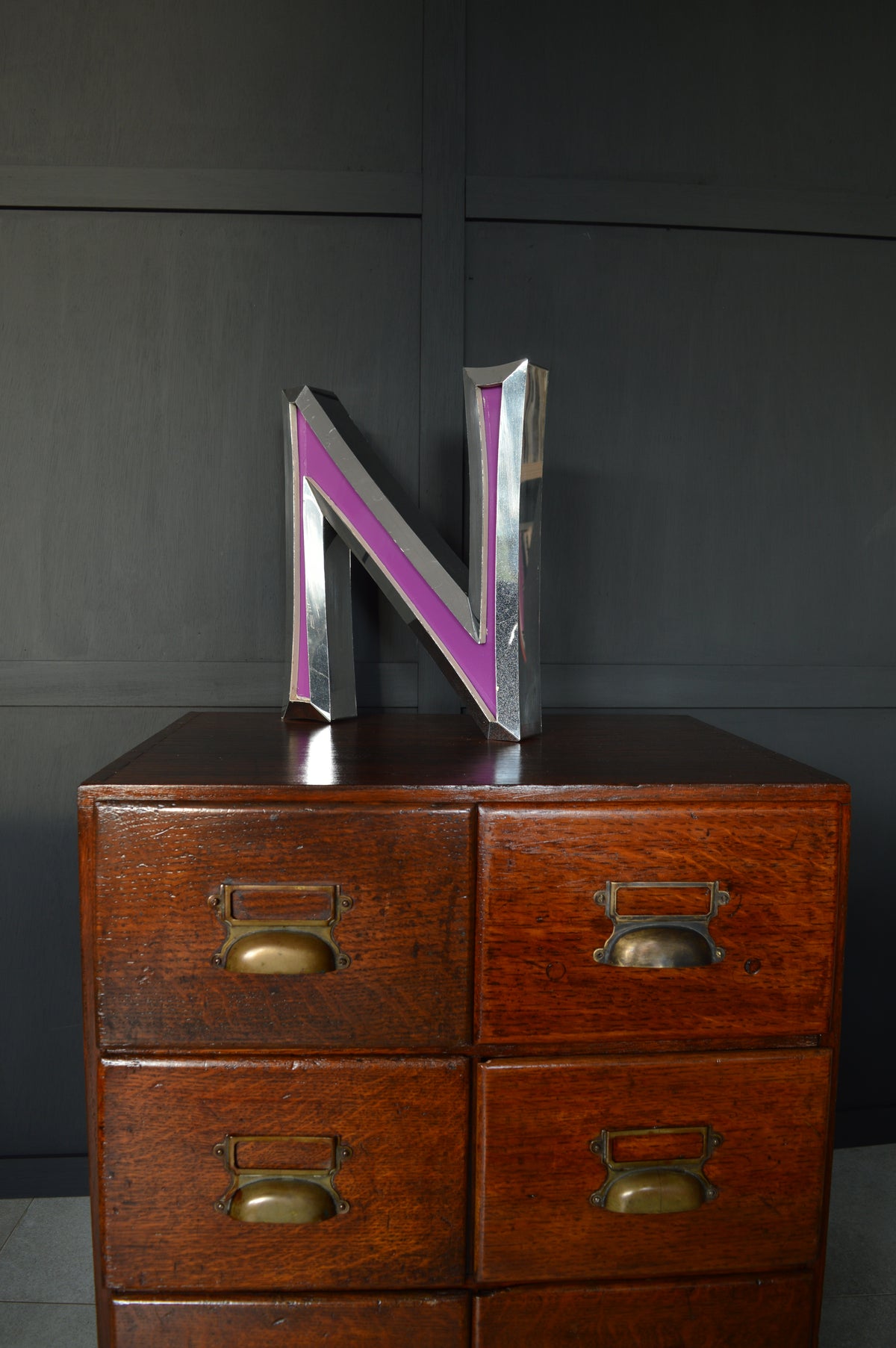 Vintage Salvaged chrome shopfront sign letter 'N'