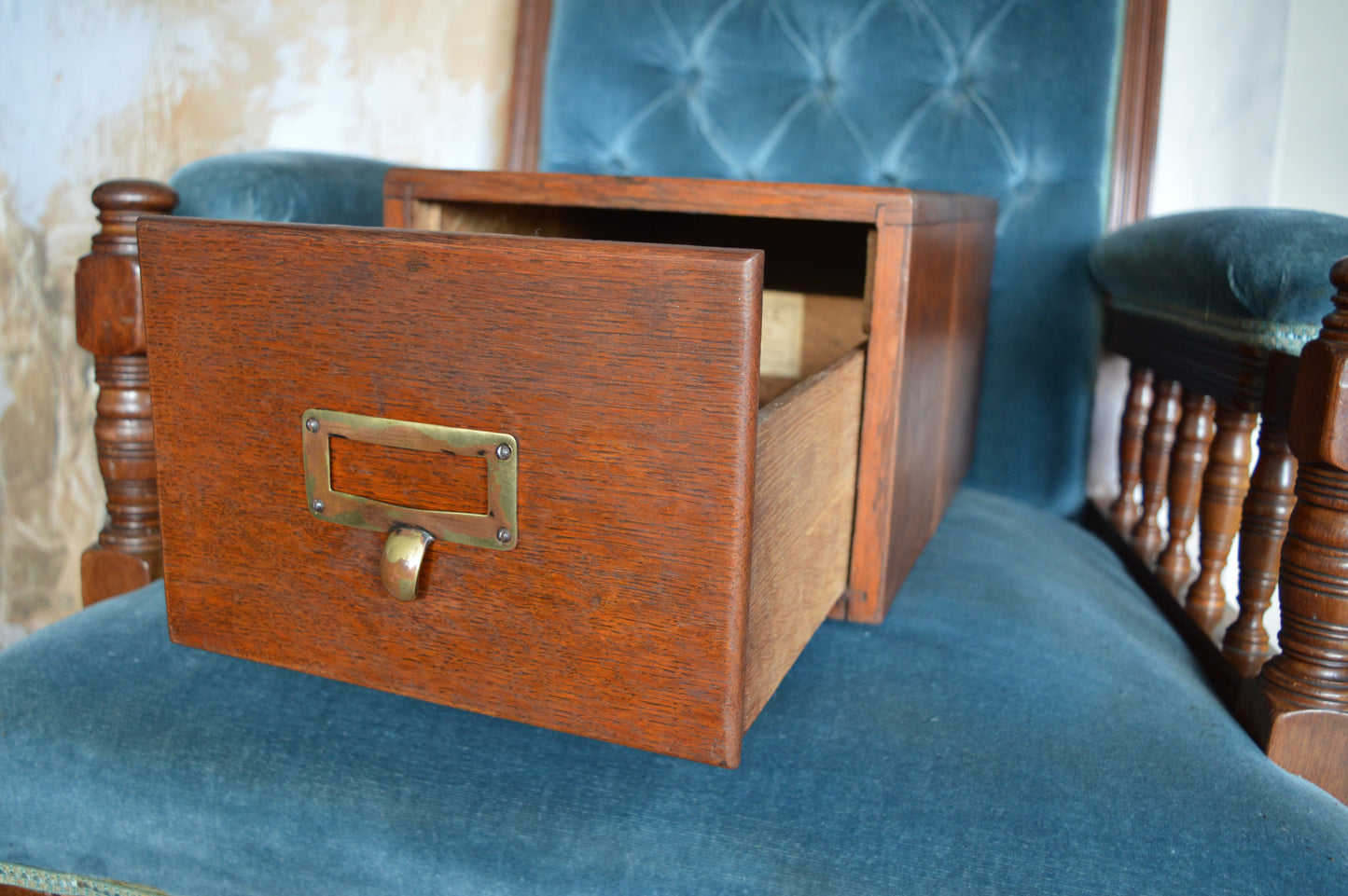 Antique Oak Index Drawer