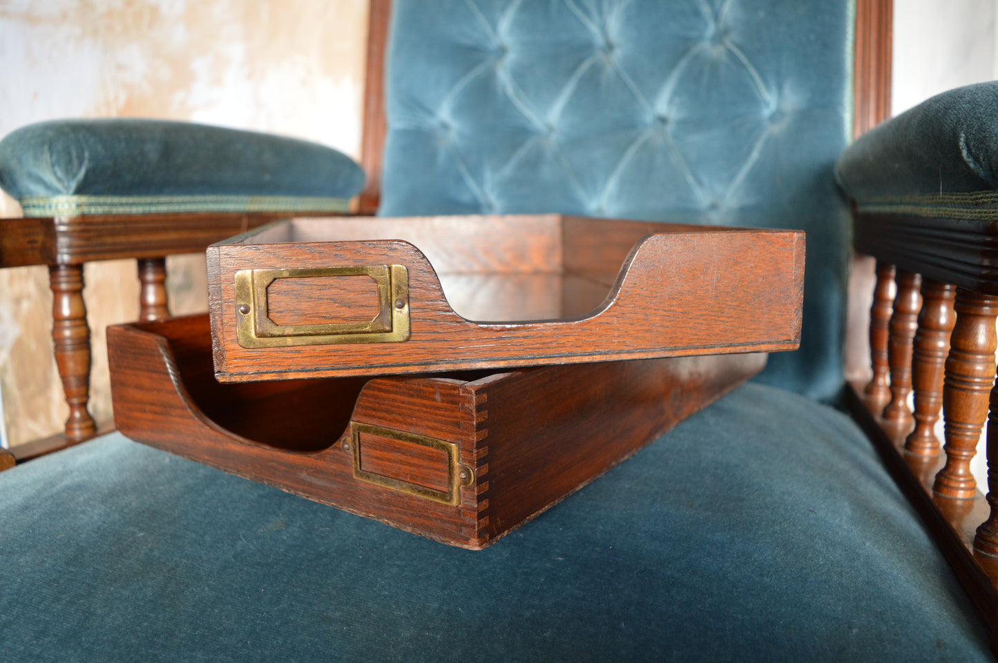 Vintage wooden tray/desk tidy