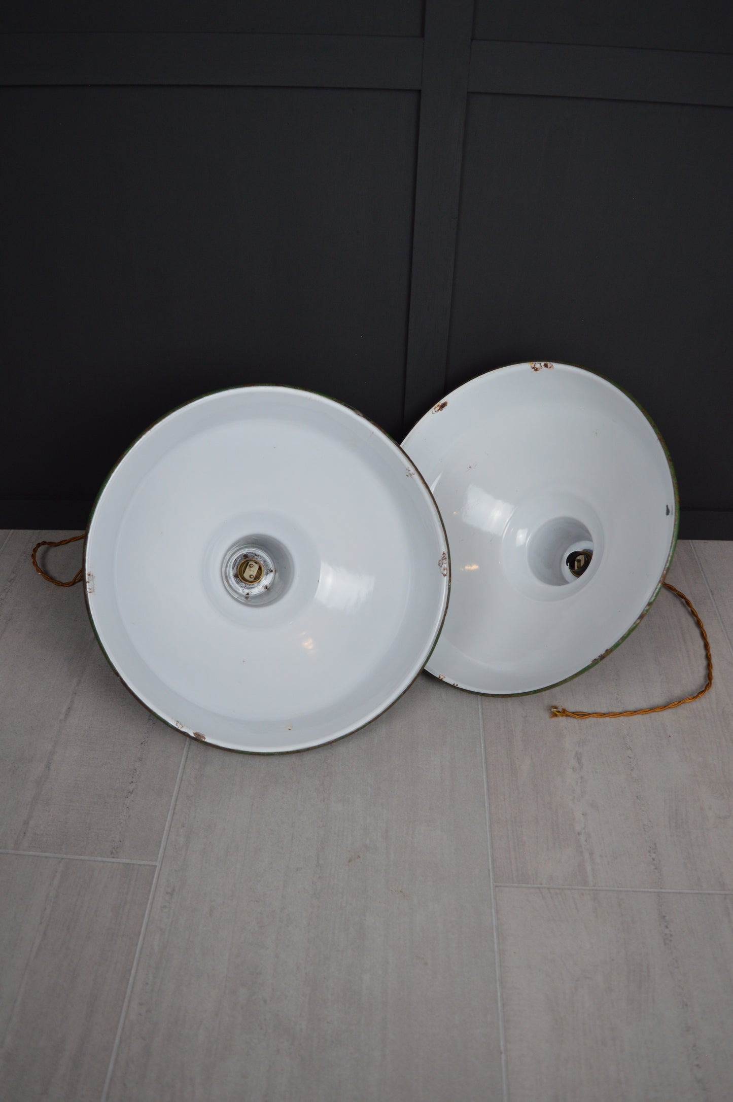 Pair of vintage Benjamin industrial pendant lights
