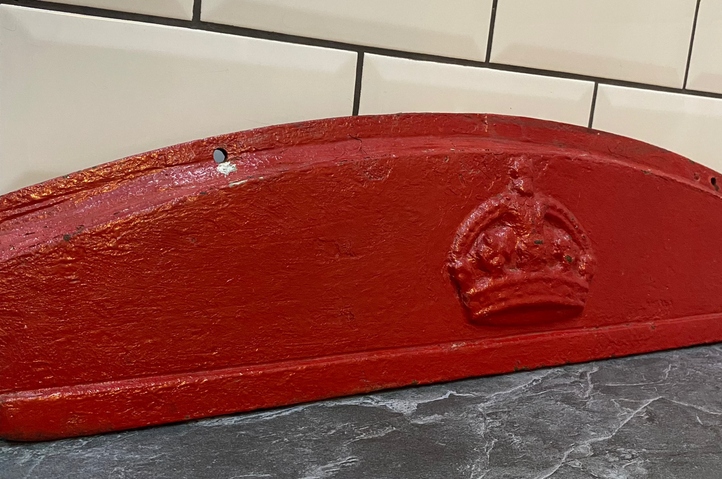 1920-1930s British Telephone box cast iron door cornice