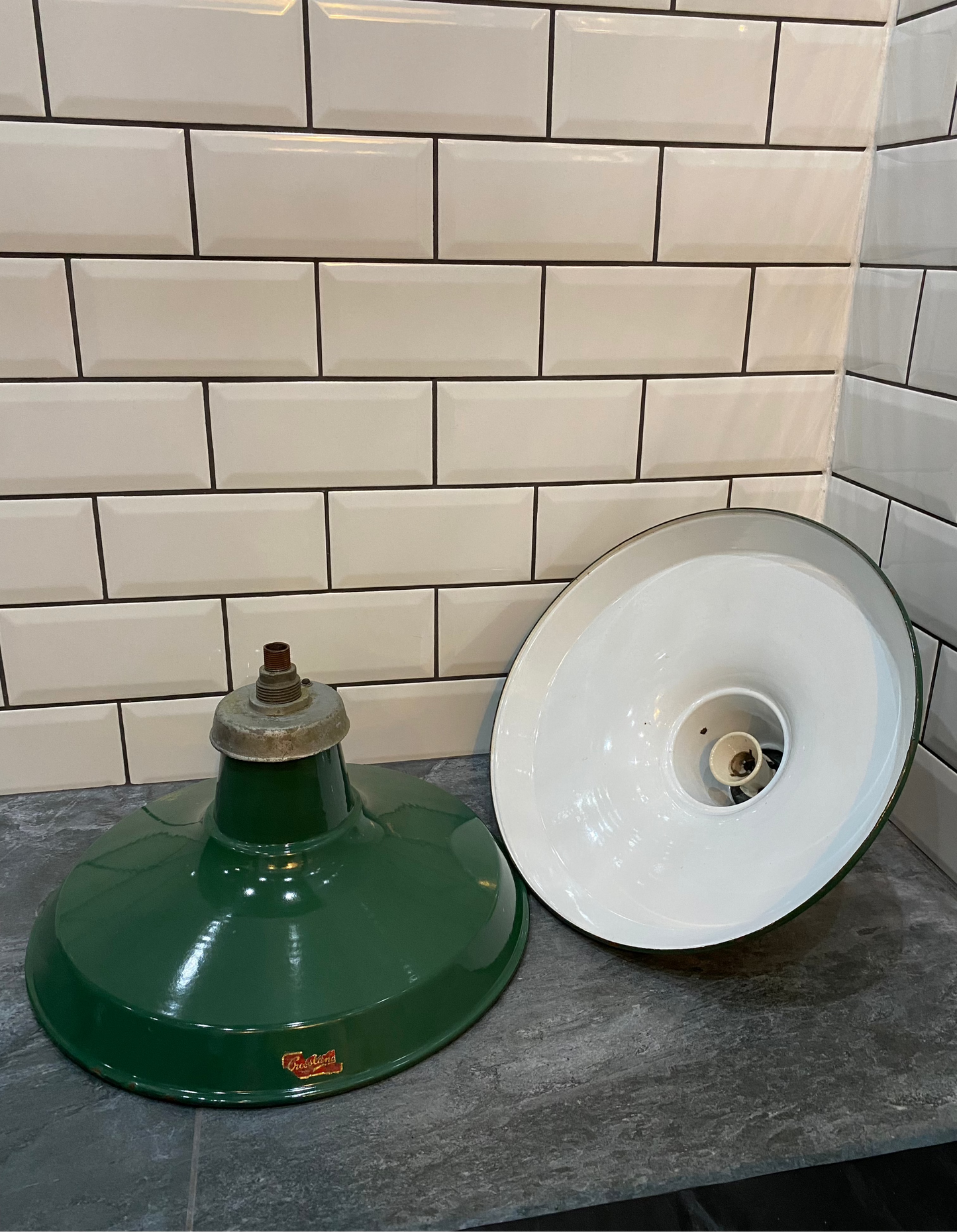1940s Crossland Industrial Enamel Pendant Lights