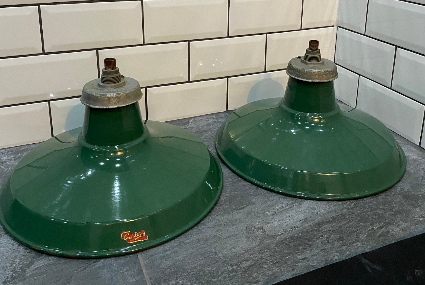 1940s Crossland Industrial Enamel Pendant Lights