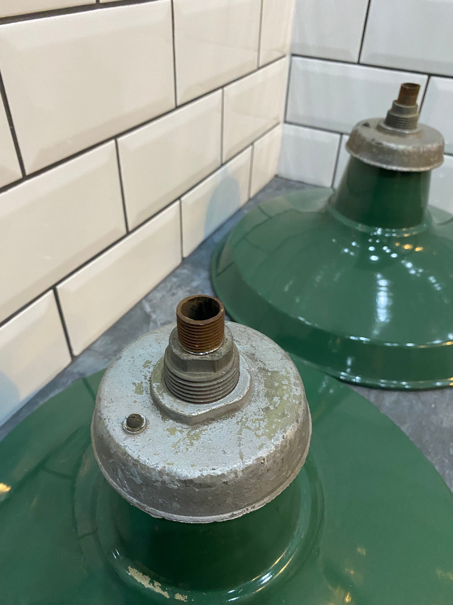 1940s Crossland Industrial Enamel Pendant Lights