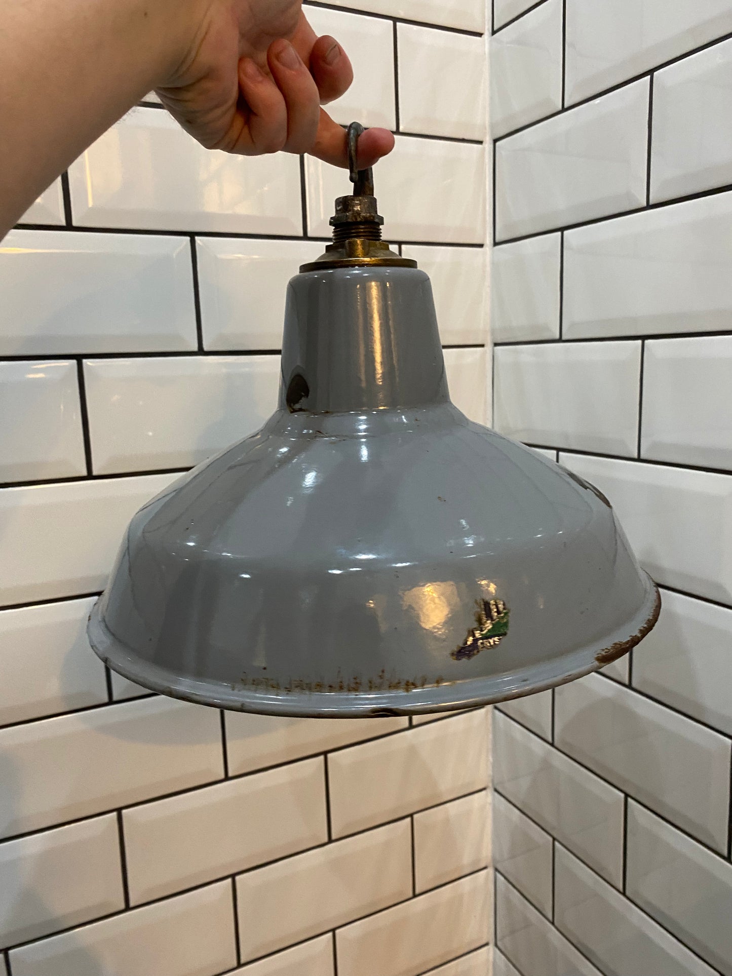 Grey 1940s-1950s Industrial Pendant Light