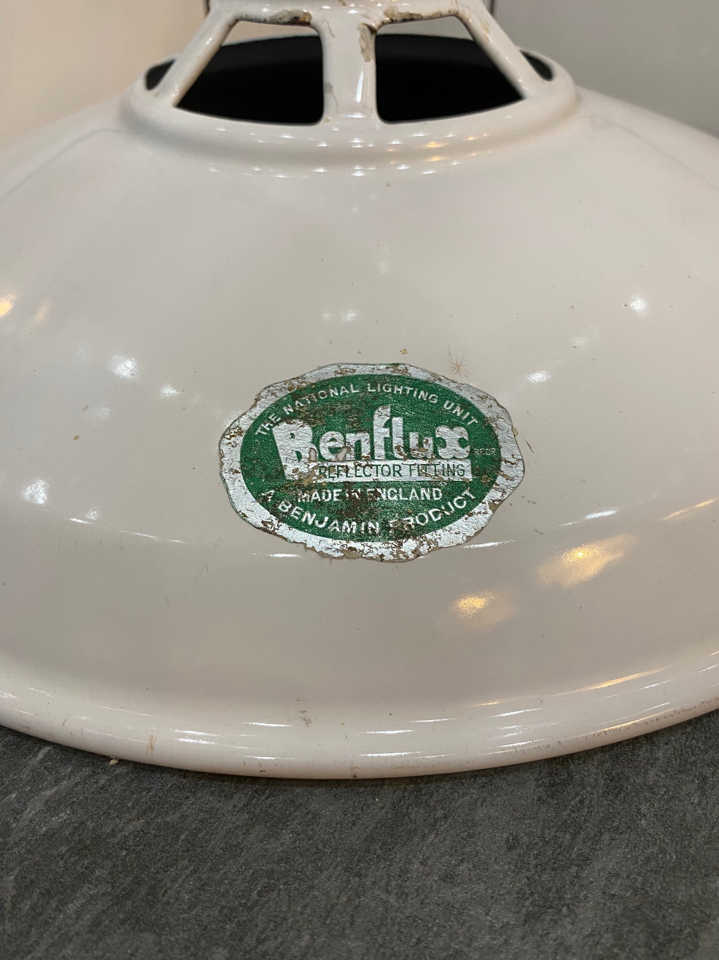 1930/40s White Enamel Benflux Pendant Light By Benjamin