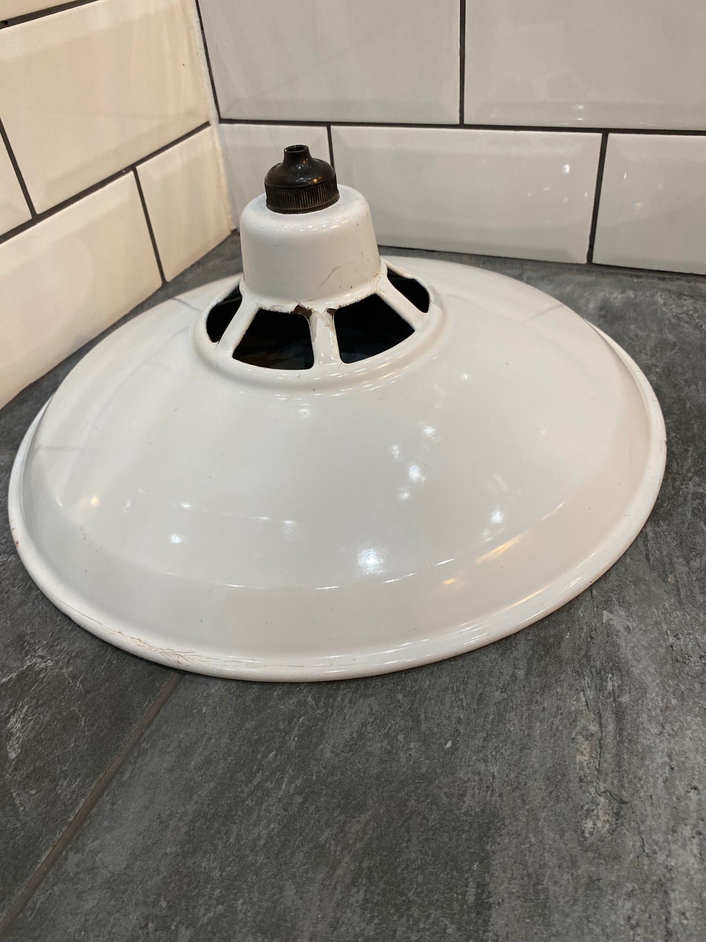 1930/40s White Enamel Benflux Pendant Light By Benjamin