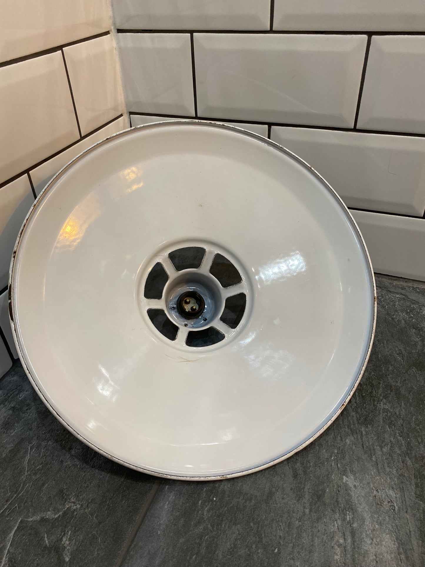 1930/40s White Enamel Benflux Pendant Light By Benjamin