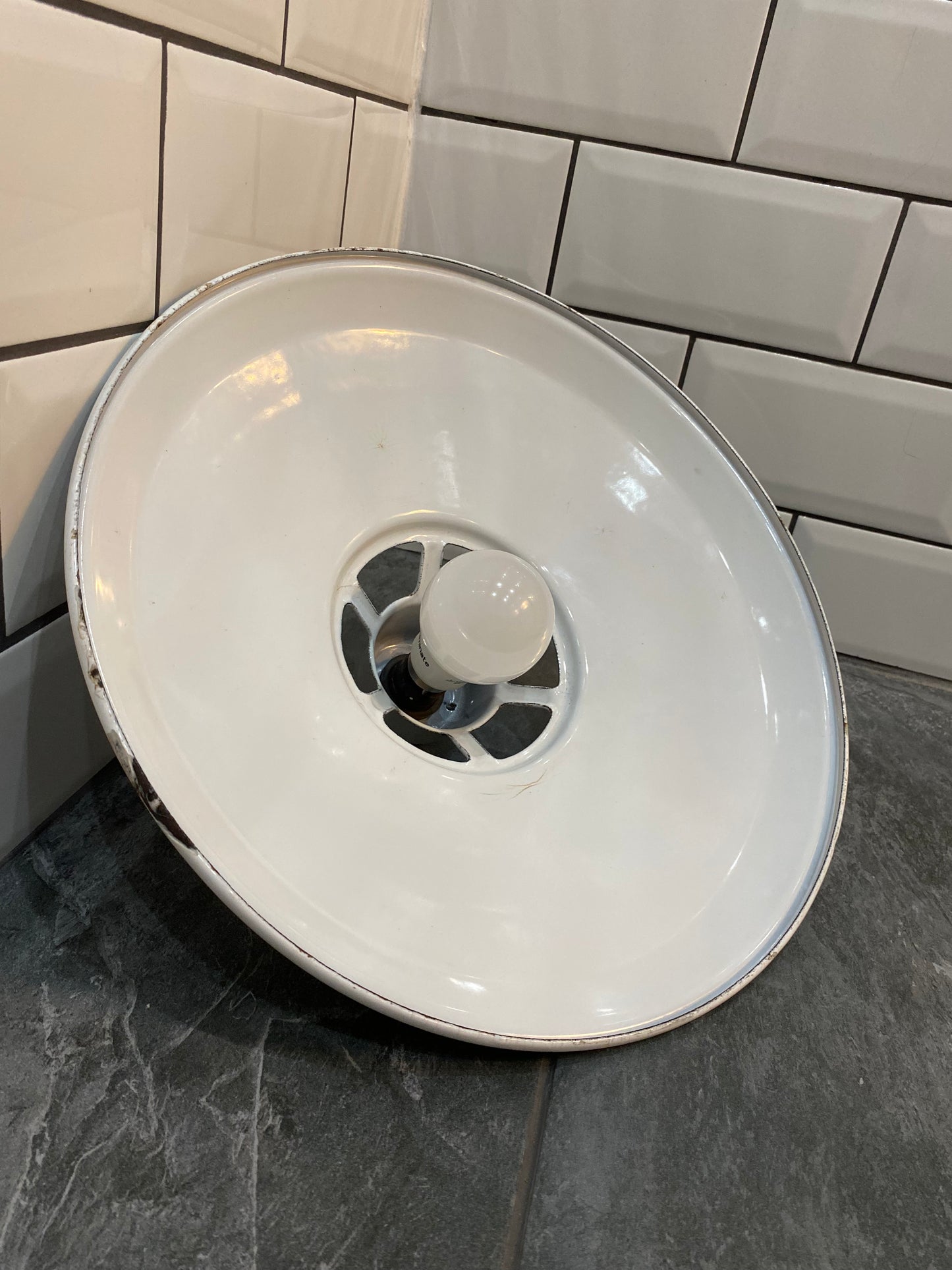 1930/40s White Enamel Benflux Pendant Light By Benjamin