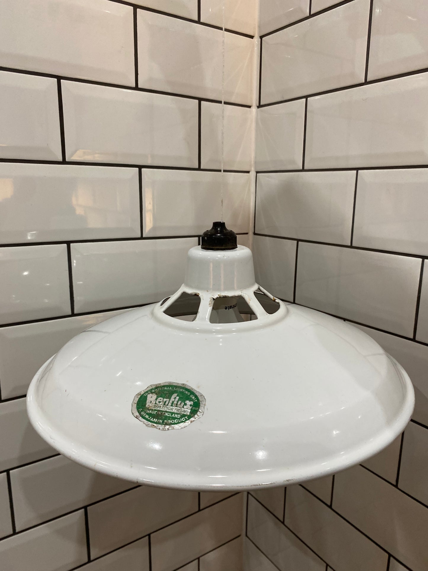 1930/40s White Enamel Benflux Pendant Light By Benjamin