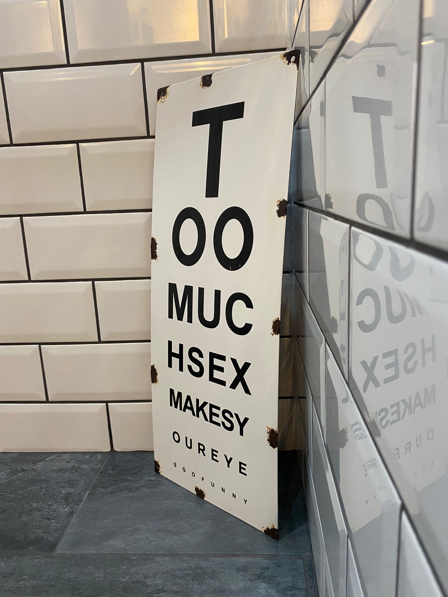 'Too Much Sex' Enamel Opticians Sign
