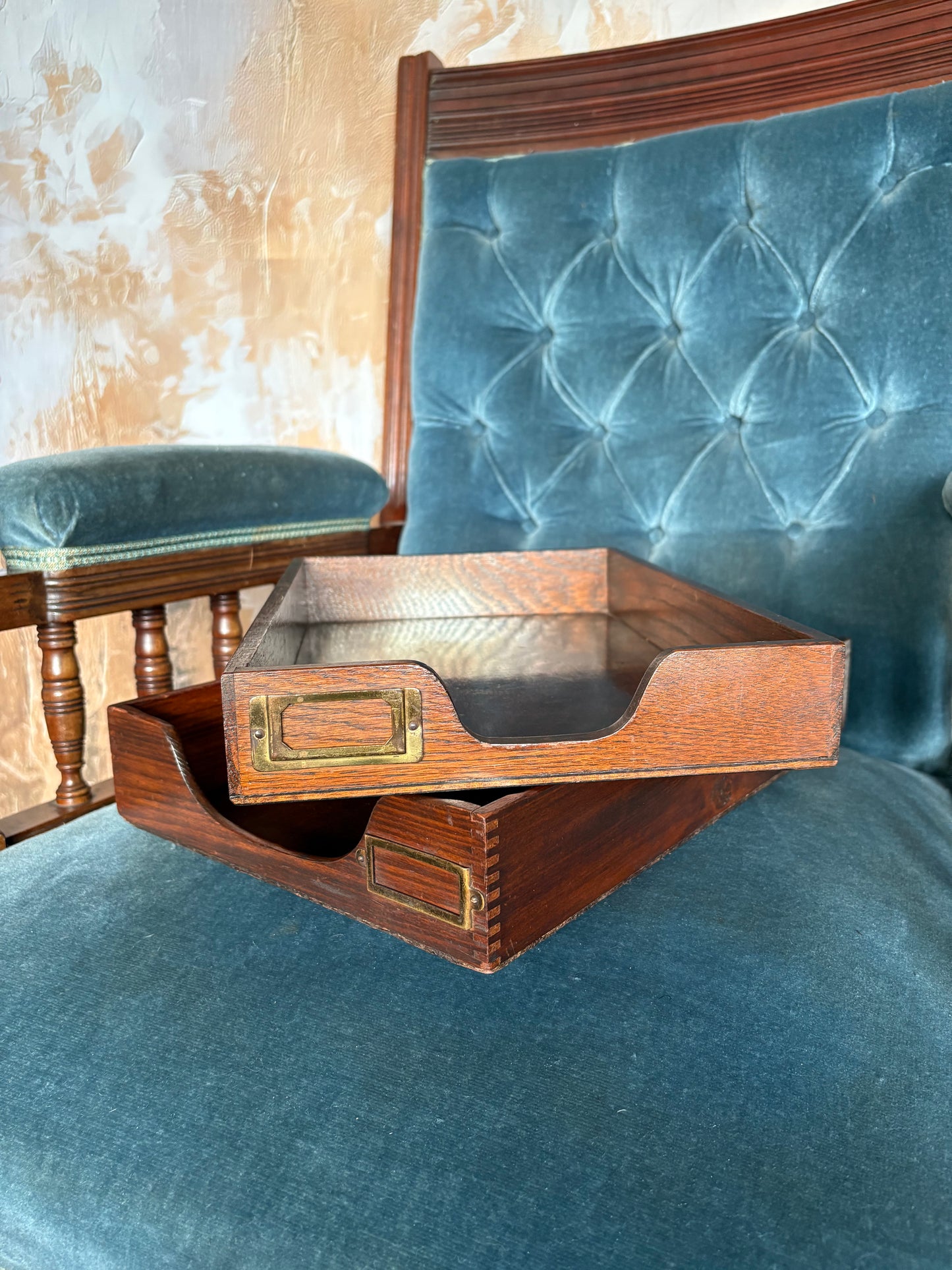 Vintage wooden tray/desk tidy