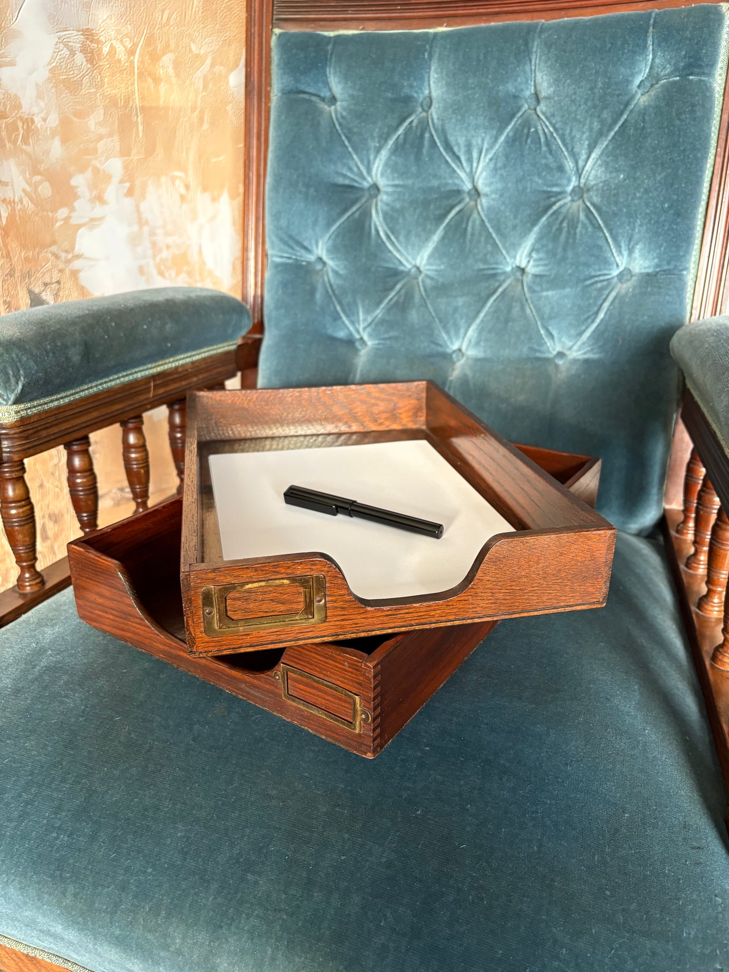 Vintage wooden tray/desk tidy