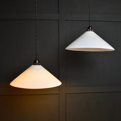 Vintage milk glass coolie pendant lights