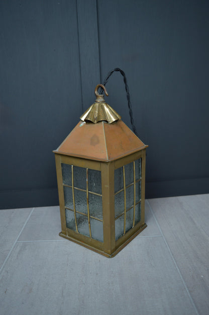 Arts & crafts Glazed brass hall lantern