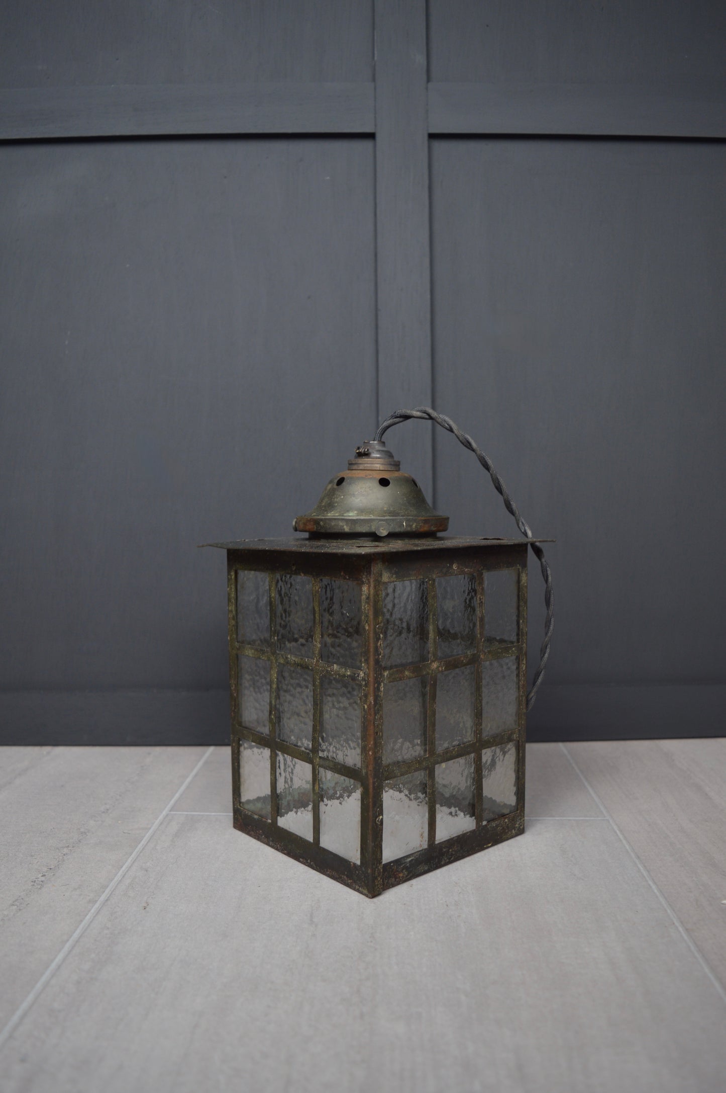 Art Nouveau glazed brass hall lantern