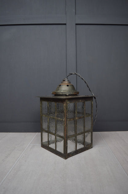 Art Nouveau glazed brass hall lantern