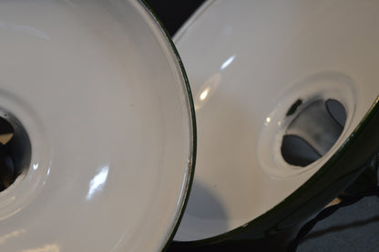 Vintage industrial enamel pendant lights by Coolicon (circa, 1940s)