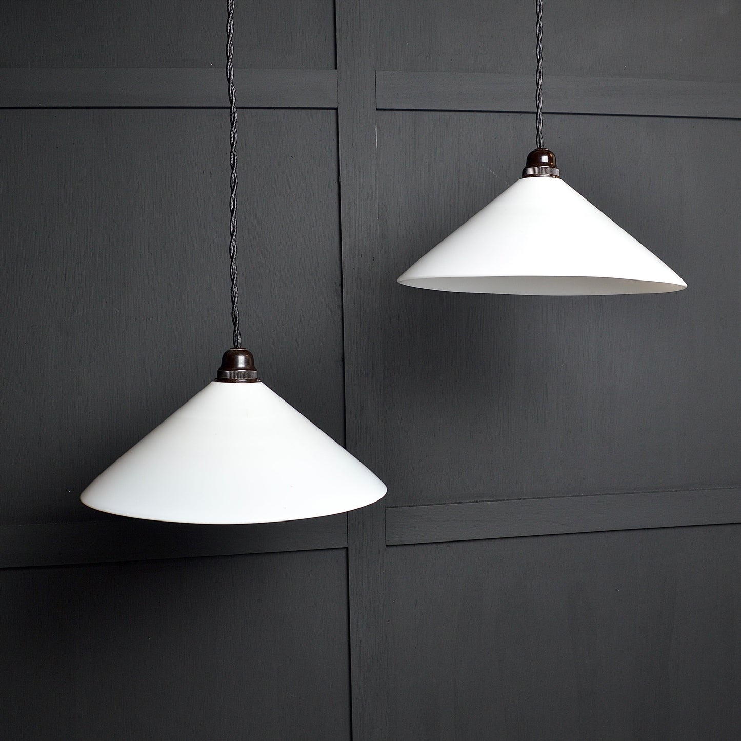 Vintage milk glass coolie pendant lights