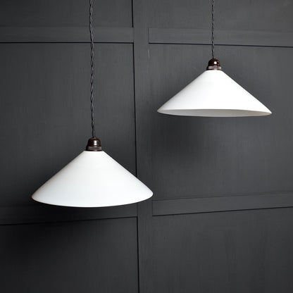 Vintage milk glass coolie pendant lights