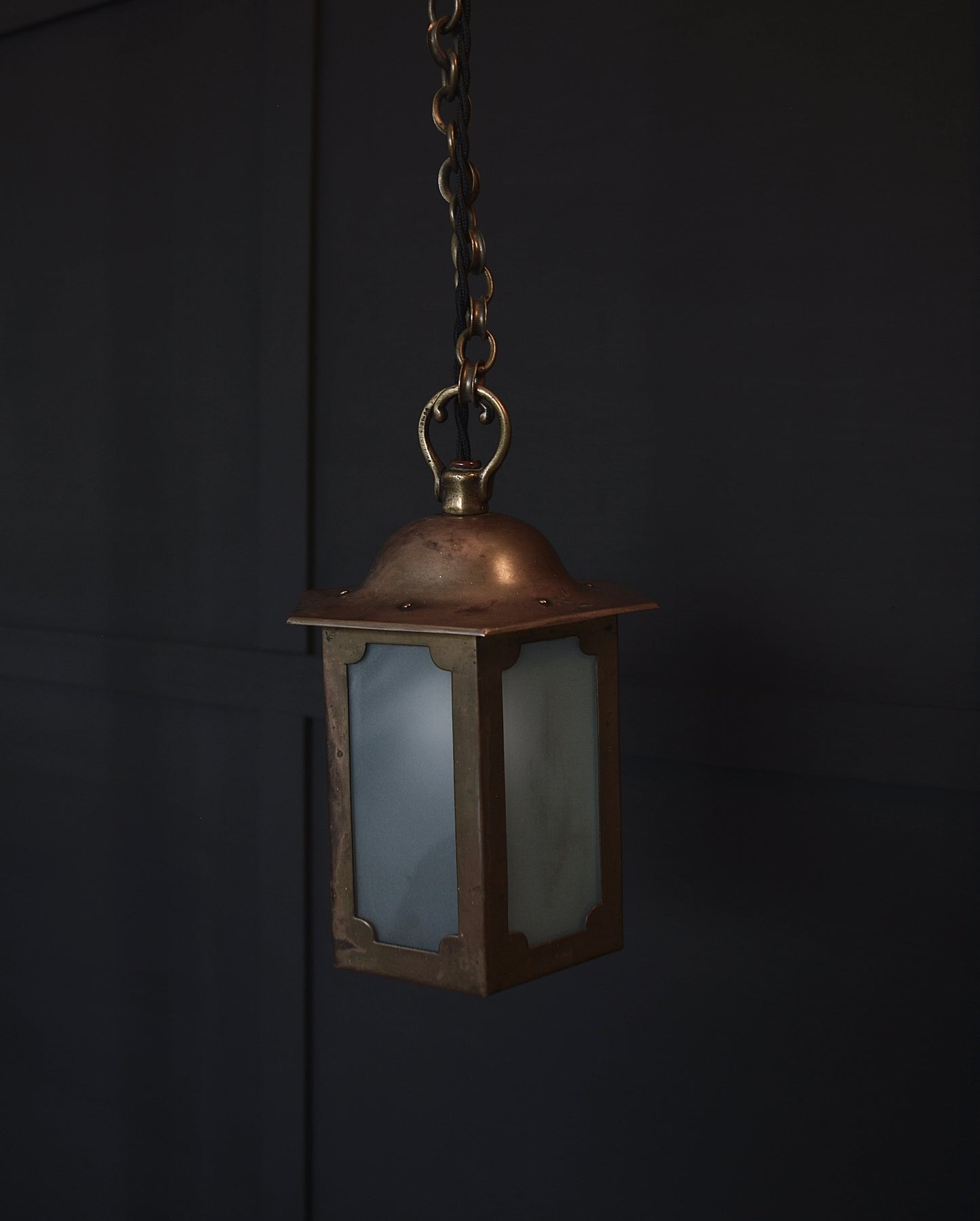 Arts & Crafts brass and glazed hexagonal chapel lantern
