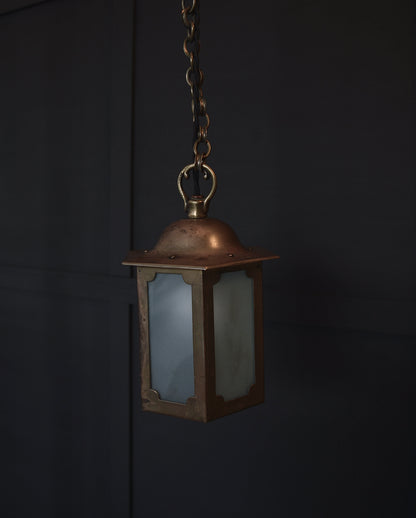 Arts & Crafts brass and glazed hexagonal chapel lantern