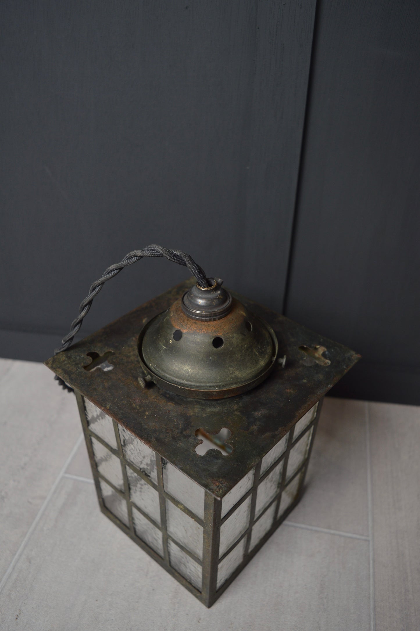 Art Nouveau glazed brass hall lantern