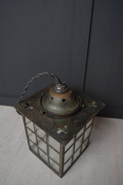 Art Nouveau glazed brass hall lantern