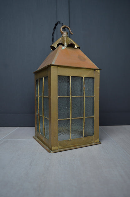 Arts & crafts Glazed brass hall lantern