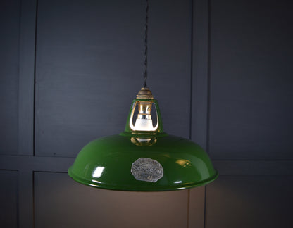 Vintage industrial enamel pendant lights by Coolicon (circa, 1940s)