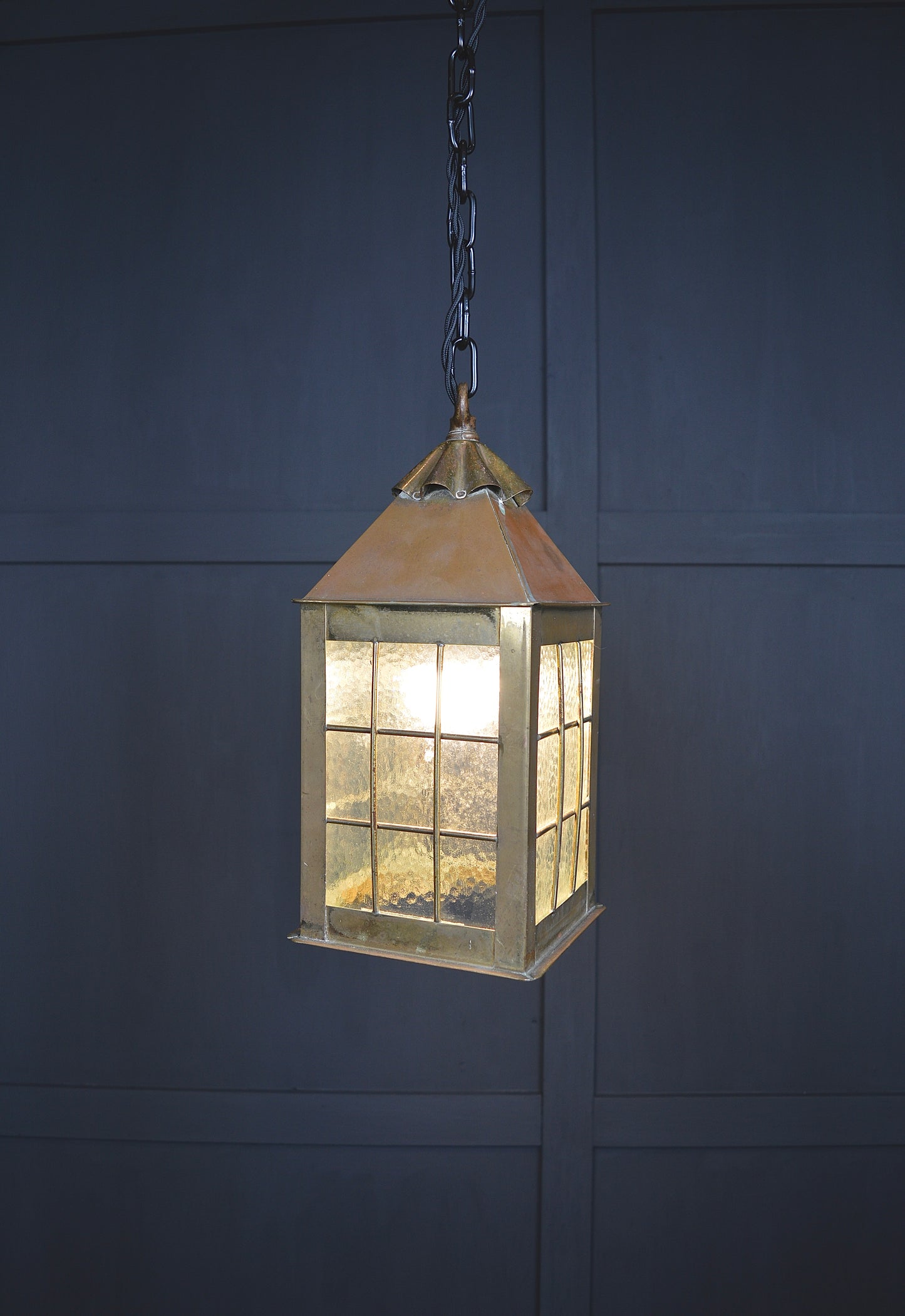 Arts & crafts Glazed brass hall lantern