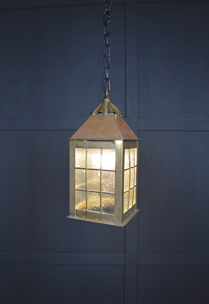 Arts & crafts Glazed brass hall lantern