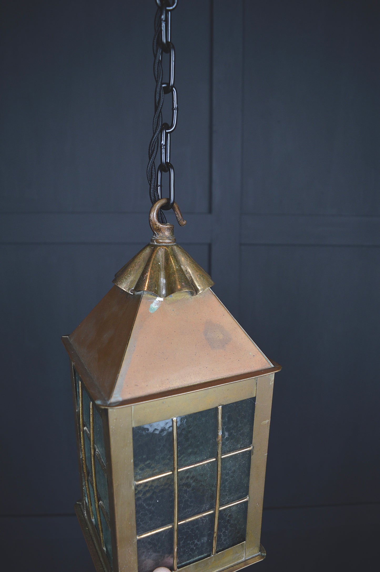 Arts & crafts Glazed brass hall lantern