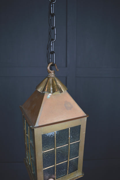 Arts & crafts Glazed brass hall lantern