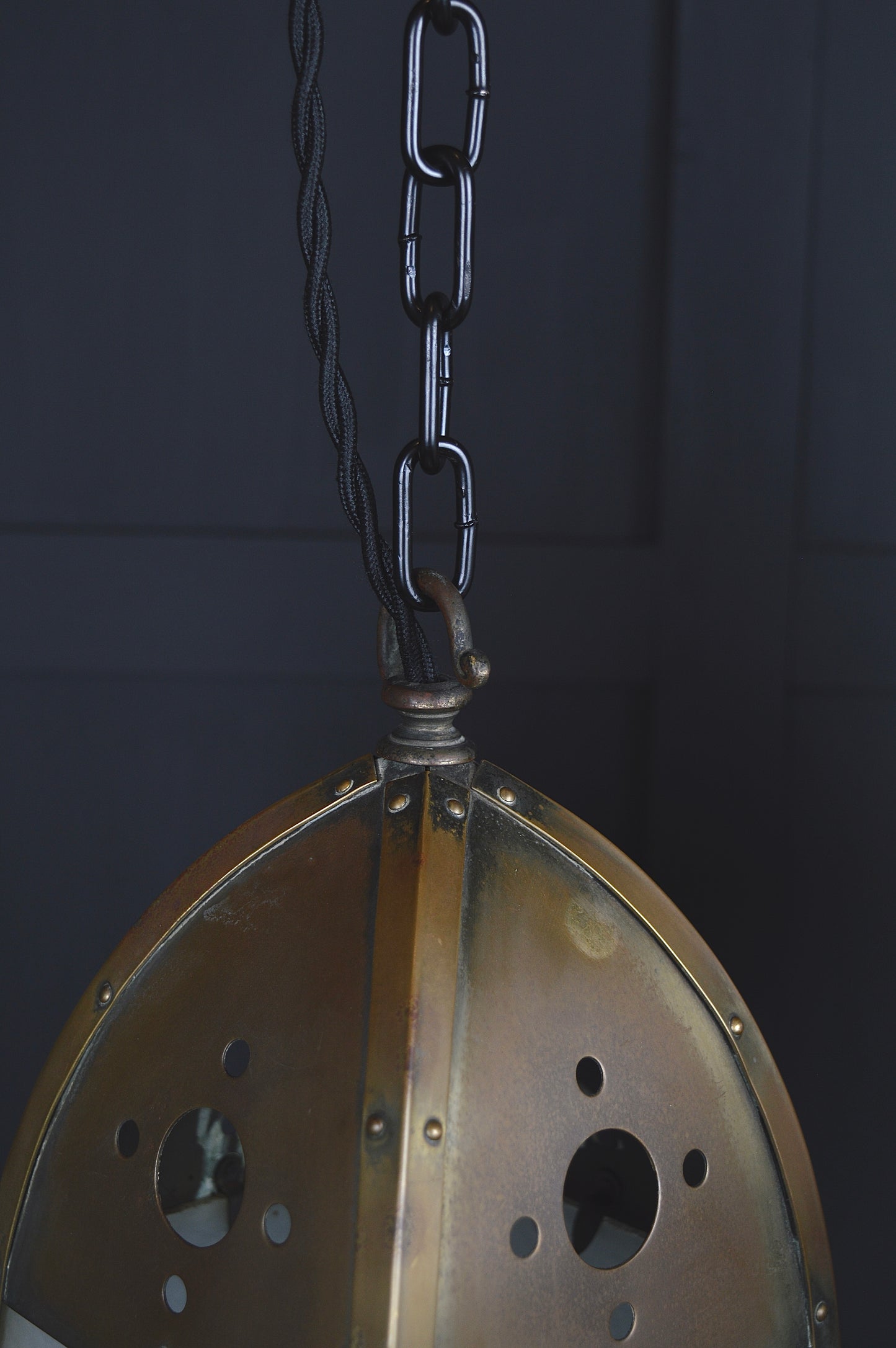 Pair of gothic revival glazed brass lights