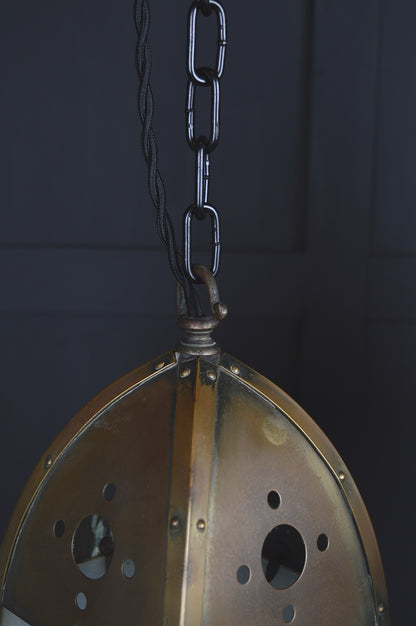 Pair of gothic revival glazed brass lights