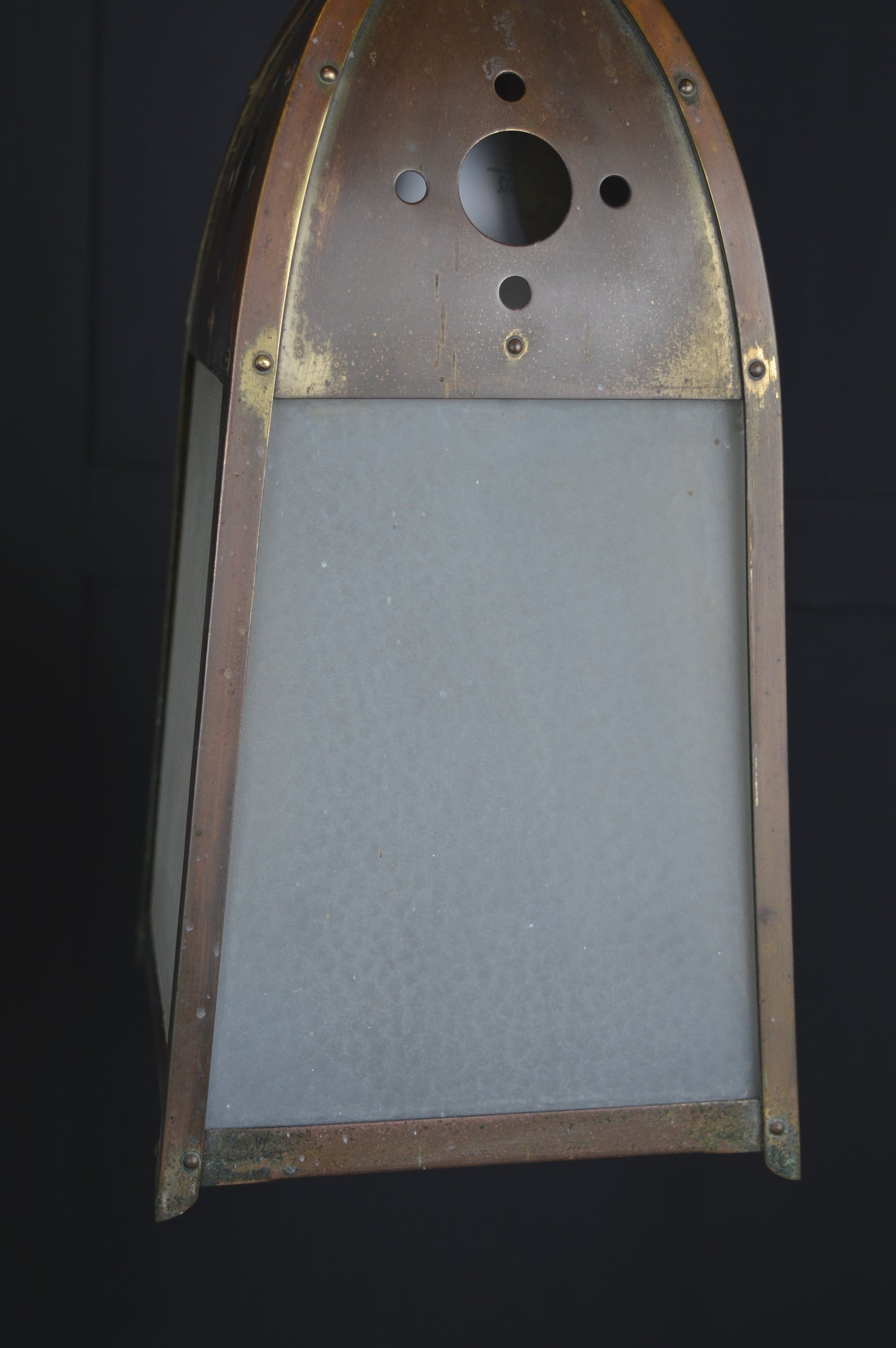 Pair of gothic revival glazed brass lights