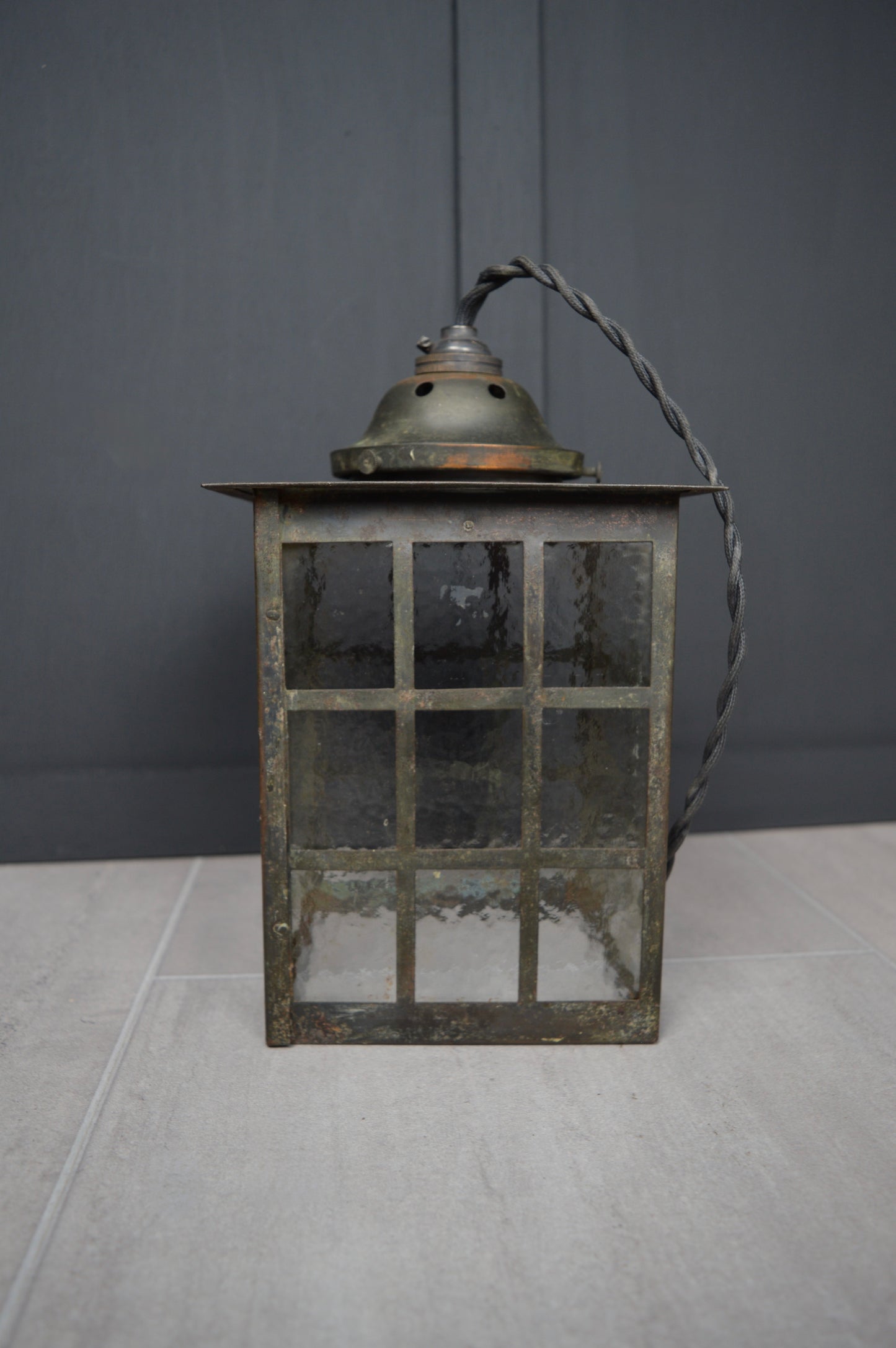 Art Nouveau glazed brass hall lantern
