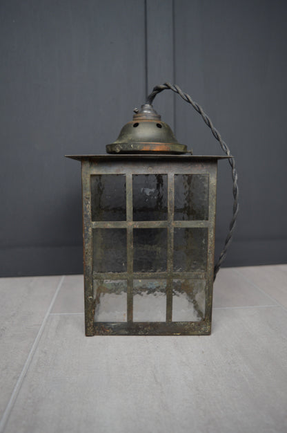 Art Nouveau glazed brass hall lantern
