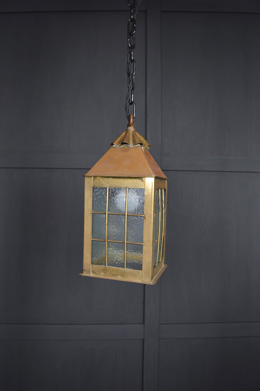 Arts & crafts Glazed brass hall lantern